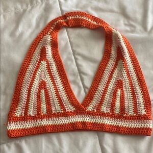 Orange and White Crochet Halter Top